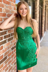 Hot Lace Appliques Green Mini Homecoming Dress Strapless Mychicdress